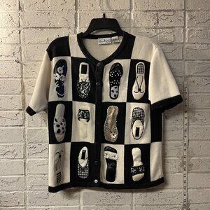 Patchington Novelty Shoe Sweater | M Medium | Retro Black & White Knit Statement